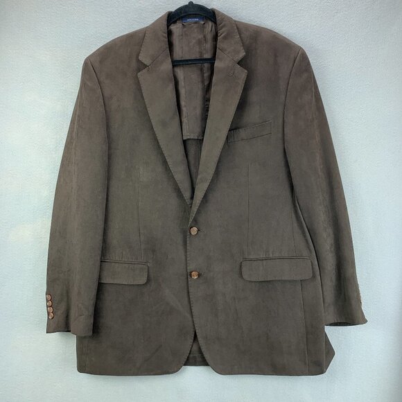 Ralph Lauren Sport Coat Blazer Mens 46L Brown Faux Suede Jacket 2 Button‎ - Picture 1 of 16